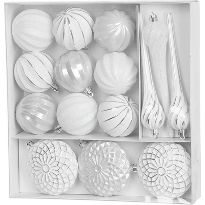MagicHome Gule sada 15 ks 3,5-6-8 cm bielo-strieborné na vianočný stromček