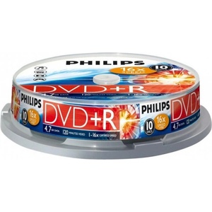 Philips DVD+R 4, 7GB 10x цилиндричен 10 бр. в опаковка (10 етикета) PH922302 (PH922302)