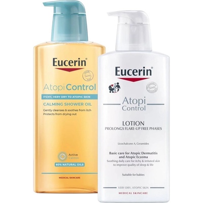Eucerin AtopiControl Комплект - Лосион и Измиващо олио, 2 х 400 ml