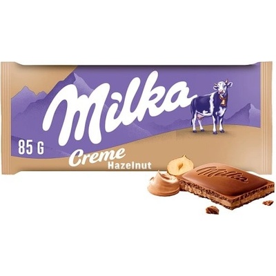 Milka Hazelnut créme mléčná čokoláda z alpského mléka s lískooříškovou náplní 85 g