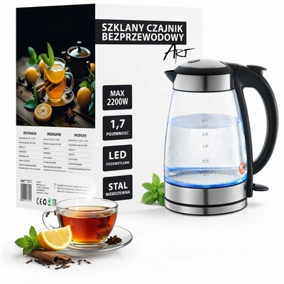 ART стъклен електрически чайник LED 1, 7 л