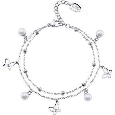 CrysTalp Nežný dvojitý náramok z ocele Butterfly 22185.E