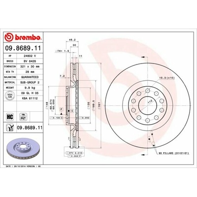 BREMBO brzdový kotúč 09.8689.11, súprava 2 ks
