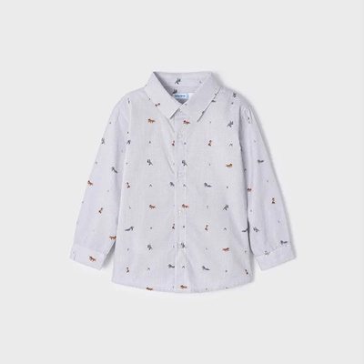 MAYORAL Риза с дълъг ръкав в светло сиво каре покрита с цветни щампи за момче Майорал
