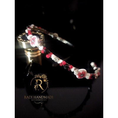 Radi handmade Диадема с народни мотиви с червени и черни кристали (870)
