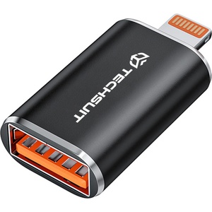 Techsuit - Премиум OTG адаптер HyperPort (A6) - USB 3.0 към Lightning, PD30W, 5Gbps, GaN, конвертор за iPhone - черен / оранжев