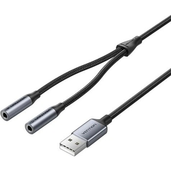 Vention външна USB звукова карта 2-в-1 (слушалки + микрофон) - USB-A към 2×3.5mm, 0.25 m, 48kHz/16bit, сива (CVHHC)