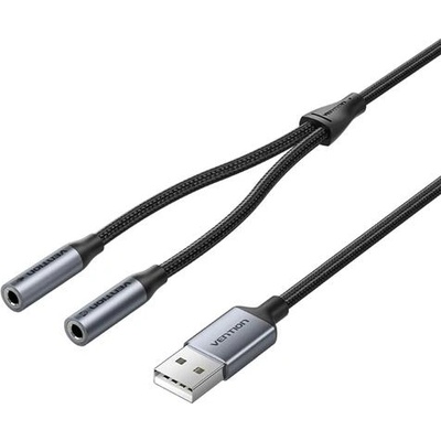 Vention външна USB звукова карта 2-в-1 (слушалки + микрофон) - USB-A към 2×3.5mm, 0.25 m, 48kHz/16bit, сива (CVHHC)