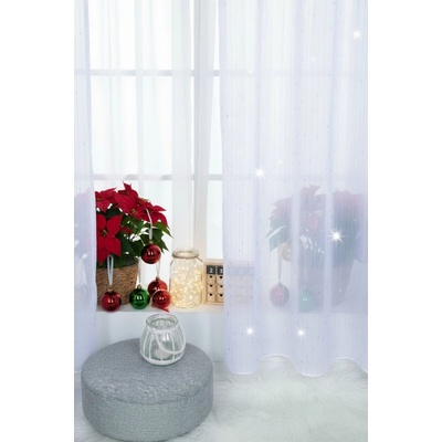 Záclona dreher, Rain lurex strieborná, biela 170 cm