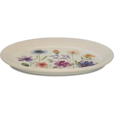 Chic Antique Fleurville Béžový antik keramický podnos s květy 25*18*2 cm