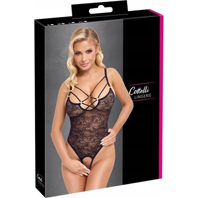 Cottelli Lingerie - Sexy krajkové body s proužky, černé
