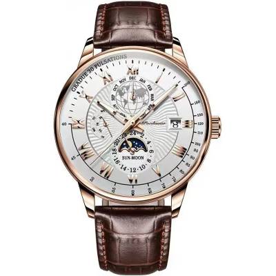 Poedagar Мъжки часовник Poedagar CS1357, каишка от естествена кожа, кафяв, бял циферблат (CS1357)