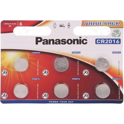 Panasonic Батерии литиеви Panasonic CR-2016 EL / 6BP, CR2016, 3V, 6бр (CR-2016 EL / 6BP)
