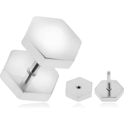 Šperky eshop falešný piercing do ucha z oceli lesklé šestiúhelníky stříbrné barvy PC02.22