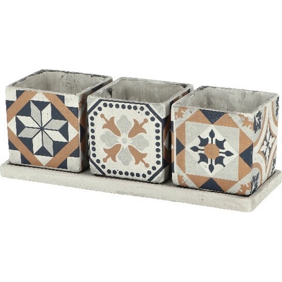 Esschert Design BETONOVÝ květináč S MISKOU AZULEJOS SADA 3KS 12,5X36X13 CM VÍCEBAREVNÁ