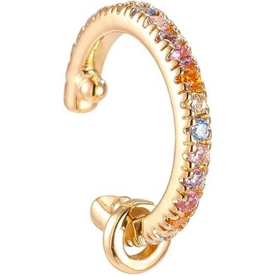 SARINES Zlatý earcuff s barevnými zirkony a kroužkem S1539
