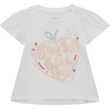 GUESS Бяла тениска за бебе момиче с розов надпис Guess Girl