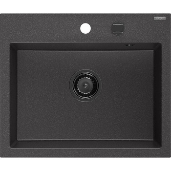 Mexen Oscar мивка от гранит, 1-камерна, 580 x 490 мм, черна с напръски, сифон черен - 6519581000-76-B (6519581000-76-B)