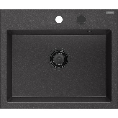 Mexen Oscar мивка от гранит, 1-камерна, 580 x 490 мм, черна с напръски, сифон черен - 6519581000-76-B (6519581000-76-B)