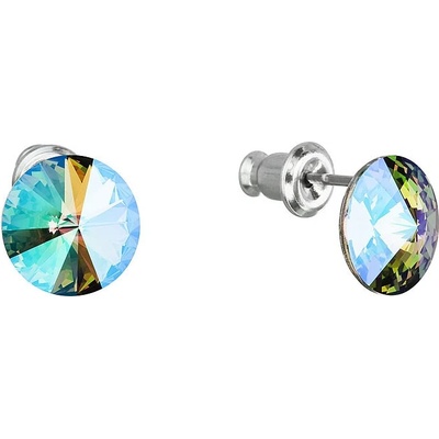 Evolution Group náušnice bižutéria so Swarovski kryštálmi zelené fialové okrúhle 51037.5