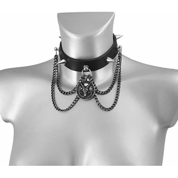 Image 1 of Leather & steel fashion Чокър baphomet red crystal КОЖА - lsf9 53