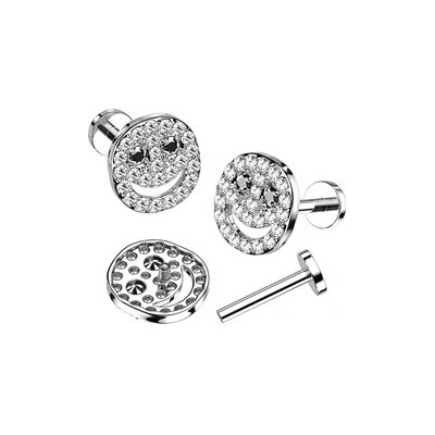 Piercingate Labreta smajlík s kamínky PLA00291 stříbrná/Čirá