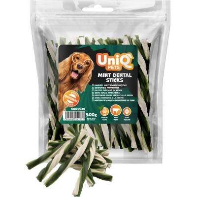 Uniq Pets Dog Snacks Dental Mint Dental Sticks дентални пръчици за кучета с мента и говеждо, 500 g