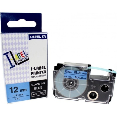 Compatible Съвместима лента с Casio XR-12BU1, 12mm x 8m черен печат / син фон (XR12BU)