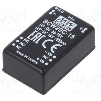 MEAN WELL SCW20C-15 Měnič: DC/DC; 20W; Uvst: 36÷75VDC; Uvýst: 15VDC; Ivýst: 1333mA; DIP24