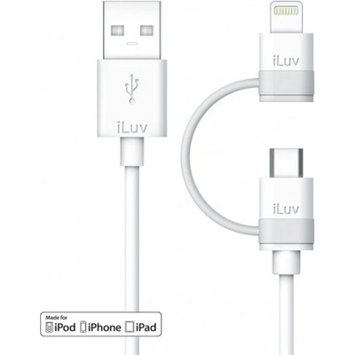 iLuv USB кабел 2в1 за Lightning и MicroUSB устройства - iLuv Combo 2-in-1 Lightning and MicroUSB Cable (бял) (ICB267WHT)