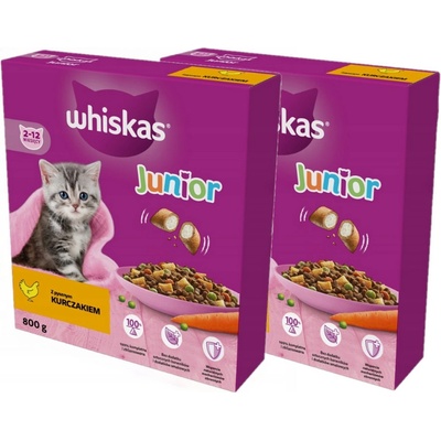 WHISKAS Junior s lahodným kuracím mäsom 2 x 0,8 kg