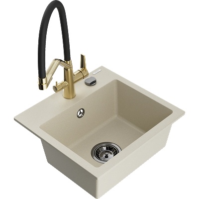 Mexen Milo кухненска мивка от гранит с 1 отделение и смесител Duo, бежов - 6505-69-671701-57-B (6505-69-671701-57-B)