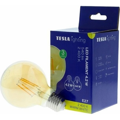 Tesla LED žiarovka LED žiarovka GLOBE G80 VINTAGE, E27, 4W, 230V, 540lm, 2400K, 360st, zlatá GL270424-2G2