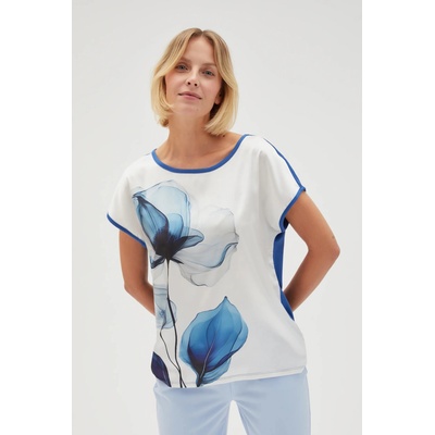 Moodo Дамска бяла блуза със сини цветя Moodo | Sin | ЖЕНИ | XS