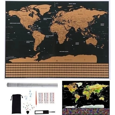 Stieracia mapa sveta s vlajkami a doplnkami - v darčekovom tubusu - 82 x 59 cm - Malatec