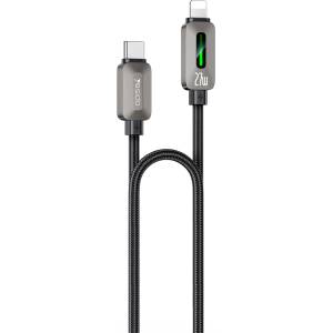 Yesido Кабел за данни Yesido (CA199) - USB-C към Lightning, 27W, 3A, 1.2m, цинкова сплав, оплетена оплетка - Черен