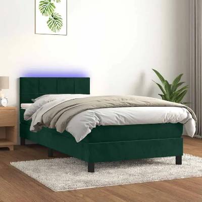 vidaXL 11461.3134372 Boxspring postel s matrací a Led Samet Tmavě Zelená Blok se čtverci /