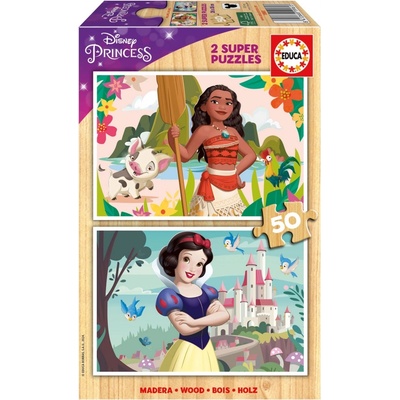 Educa Дървен пъзел Educa - Disney Princess, Ваяна и Снежанка, 2 х 50 части (EDU19961)