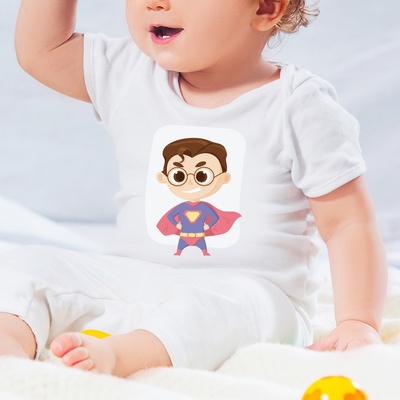 Detské body s potlačou Superman Biela