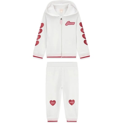 Guess Бял спортен екип за бебе момиче с розови детайли и надписи Guess