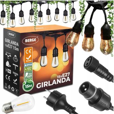 Berge Venkovní dekorační řetěz GIRLAND 16x E27 1W 230V IP44 15m