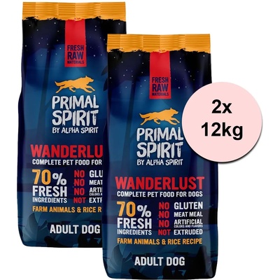 PRIMAL Spirit Dog 70% Wanderlust - пиле и сьомга 2 x 12кг