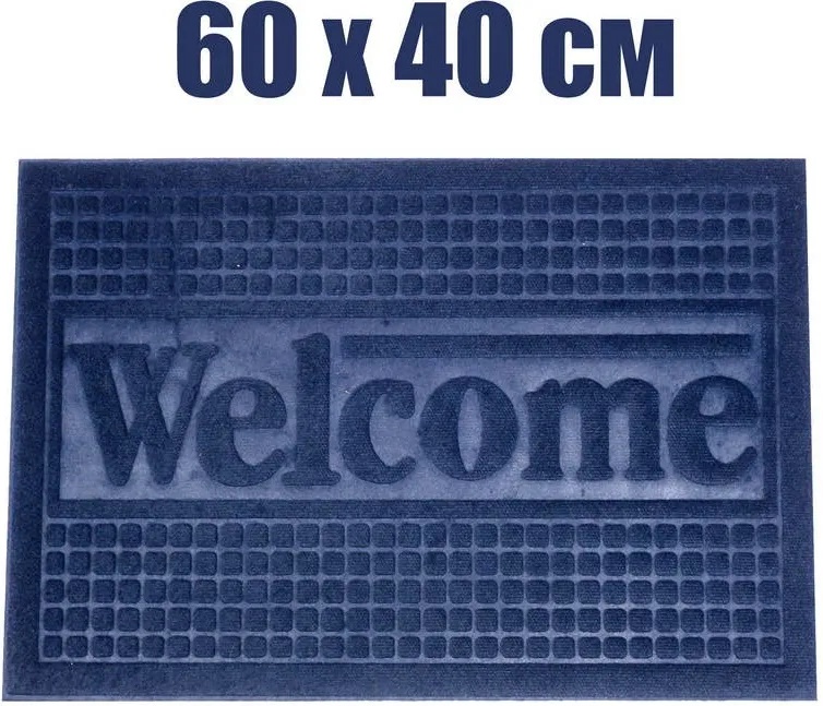 60 х 40 см синя текстилна изтривалка с гумена основа "welcome