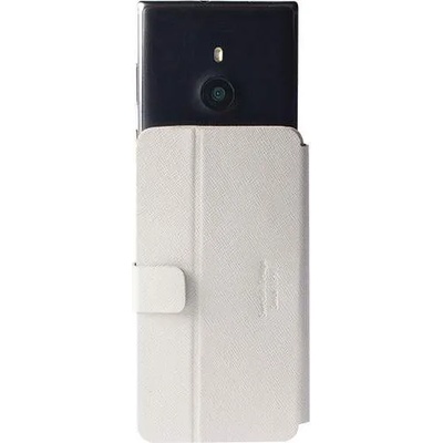 Krusell Malmö FlipWallet Slide 4XL - универсален кожен калъф, тип портфейл за iPhone XS, iPhone X, iPhone 8, iPhone 7, iPhone 6S, Galaxy A5, S5, S6, LG G2, G3, G4, HTC ONE M9 и други (бял)