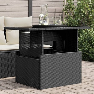 vidaXL Градинска маса със стъклен плот черен 100x55x73 см полиратан (365970)