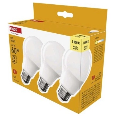 EMOS LED žiarovka Basic A60 E27 9,4 W 60 W 806 lm Teplá biela ZL5F42.3