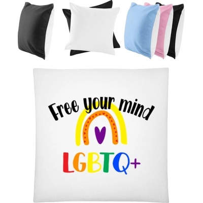 Darčeky PrintEQ Štvorcový Farebný Vankúš Dúhový nápis Free your mind Biela/Čierna 40x40