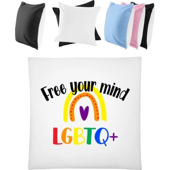 Darčeky PrintEQ Štvorcový Farebný Vankúš Dúhový nápis Free your mind Biela/Čierna 40x40