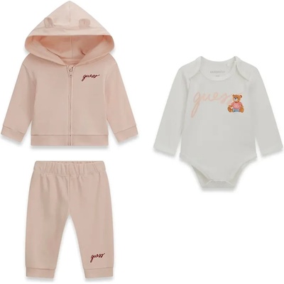 Guess Бебешки памучен комплект от 3 части Guess Bear - Пастелнорозов и екрю