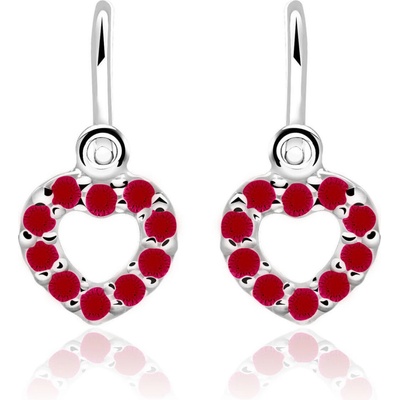 Duppi detské náušnice srdiečka DU 70508 z bieleho zlata s kamienkami rubínovo červenými zapínanie brizúra